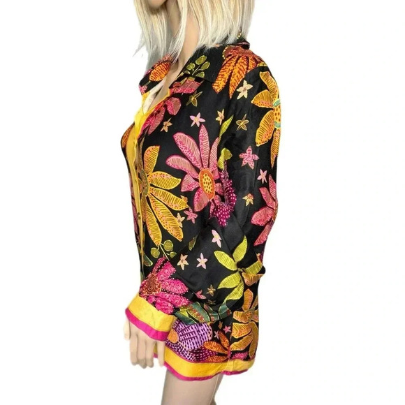Cynthia Rowley Designer Floral Boho Button Up Blouse Long Sleeve Women’s Large - Picture 5 of 16